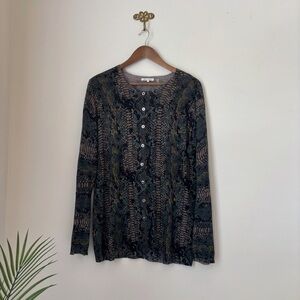 Minnie Rose Green Snake Print Cardigan Sweater XL Quiet Luxury